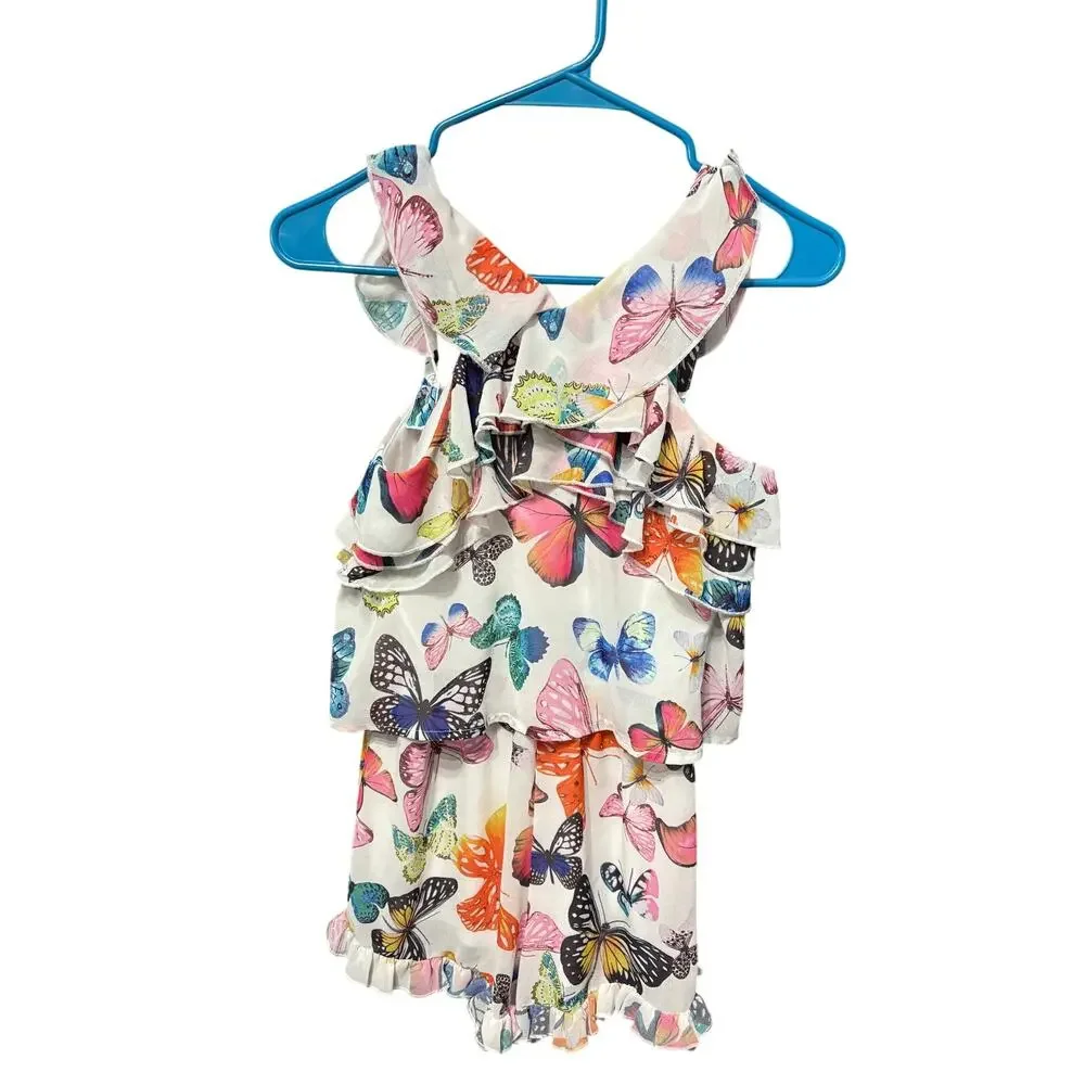 $5/15Butterfly Print Tiered Dress - 10